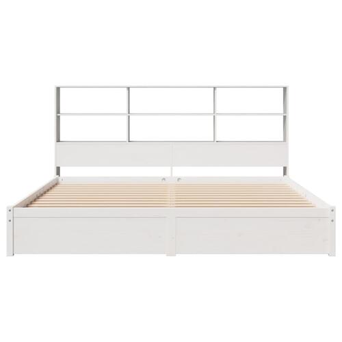 Seng med reol uden madras 200x200 cm massivt fyrretræ hvid