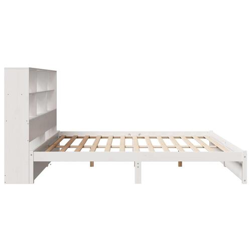 Seng med reol uden madras 200x200 cm massivt fyrretræ hvid