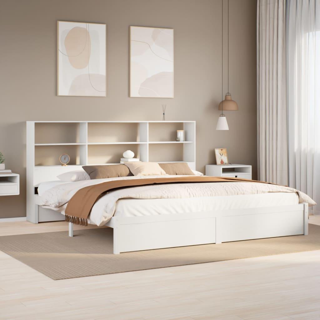 Seng med reol uden madras 180x200 cm massivt fyrretræ hvid