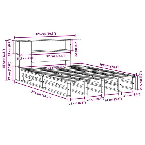 Seng med reol uden madras 120x190 cm massivt træ