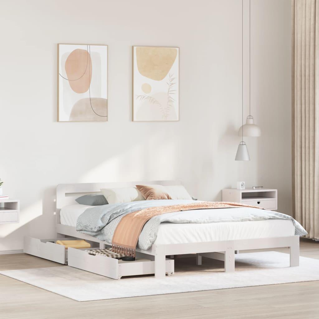 Sengeramme uden madras 160x200 cm massivt fyrretræ hvid