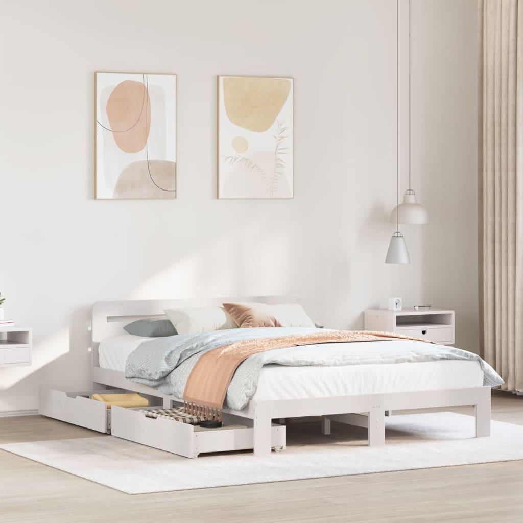 Sengeramme uden madras 140x200 cm massivt fyrretræ hvid billede