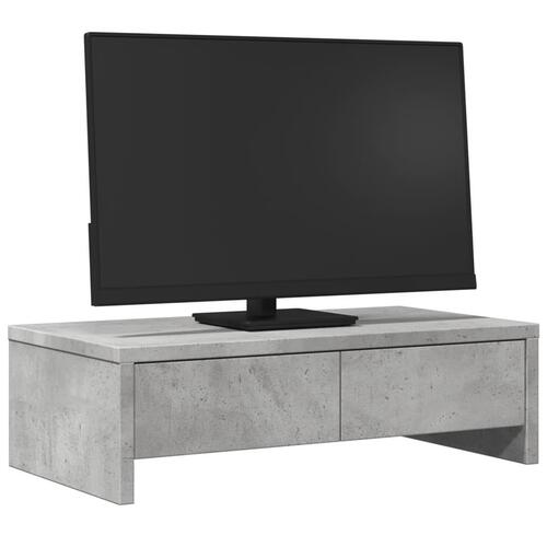 Skærmholder med skuffer 50x27x15 cm konstrueret træ betongrå