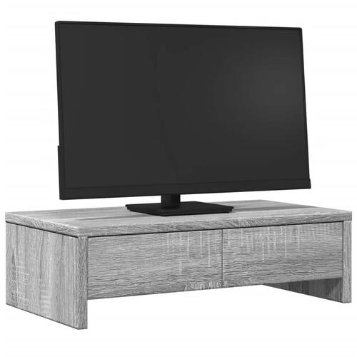 Skærmholder med skuffer 50x27x15 cm konstrueret træ grå sonoma