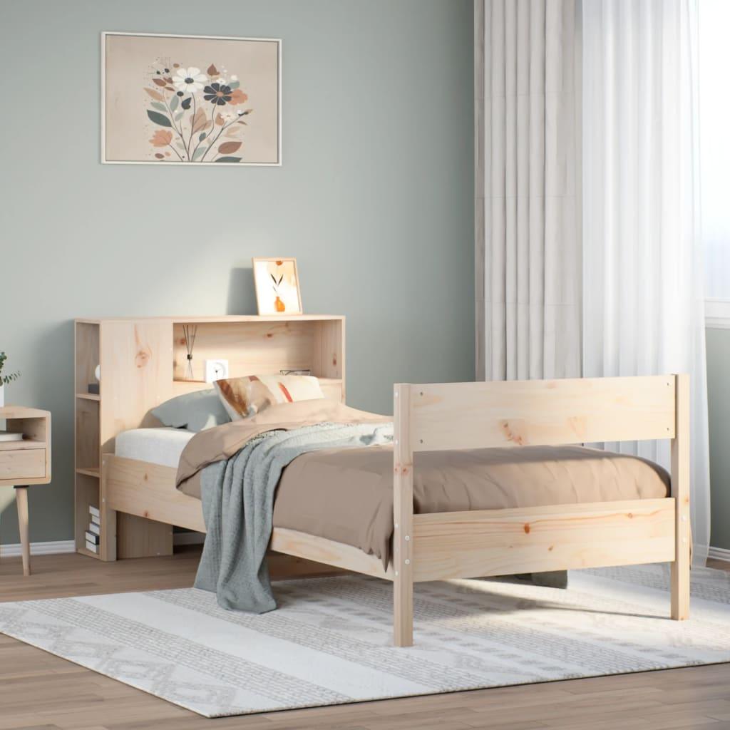 Seng med reol uden madras 75x190 cm massivt fyrretræ billede