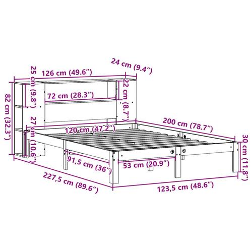 Seng med reol uden madras 120x200 cm massivt fyrretræ