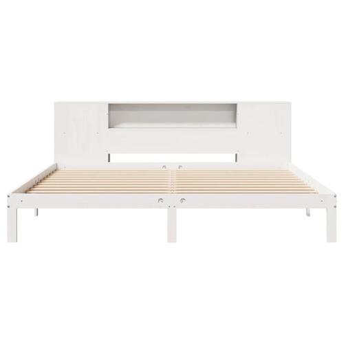 Seng med reol uden madras 200x200 cm massivt fyrretræ hvid