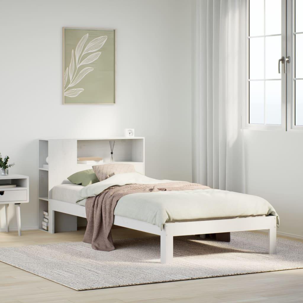 Seng med reol uden madras 90x200 cm massivt fyrretræ hvid