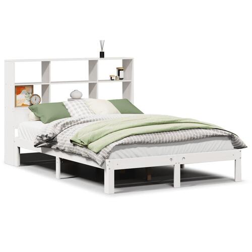 Seng med reol uden madras 120x190 cm massivt fyrretræ hvid