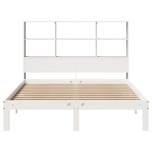 Seng med reol uden madras 120x190 cm massivt fyrretræ hvid