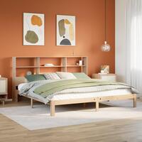Seng med reol uden madras 200x200 cm massivt fyrretræ