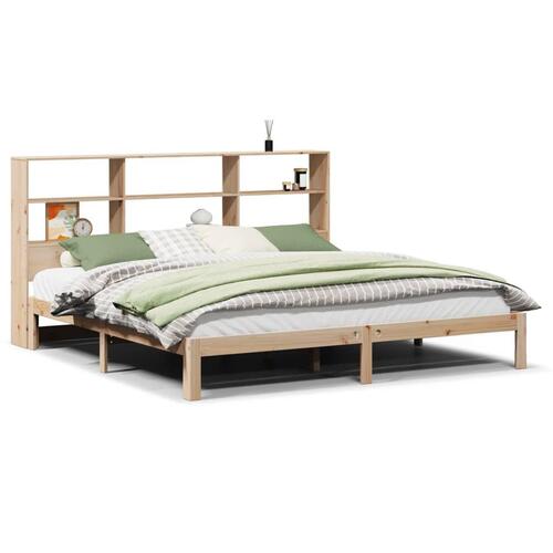 Seng med reol uden madras 200x200 cm massivt fyrretræ