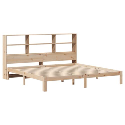 Seng med reol uden madras 200x200 cm massivt fyrretræ