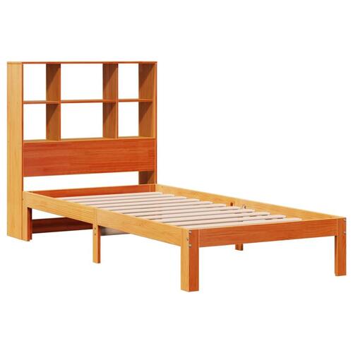 Seng med reol uden madras 75x190 cm massivt fyrretræ gyldenbrun