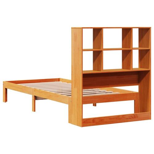 Seng med reol uden madras 75x190 cm massivt fyrretræ gyldenbrun