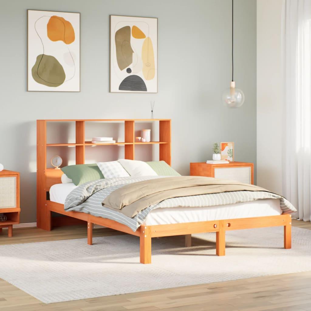 Seng med reol uden madras 120x200cm massivt fyrretræ gyldenbrun