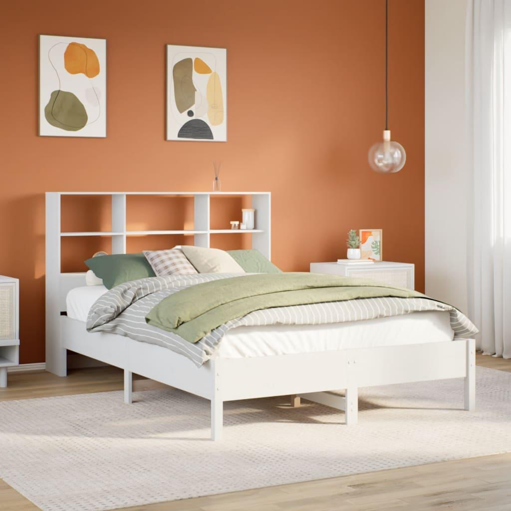 Seng med reol uden madras 120x190 cm massivt fyrretræ hvid