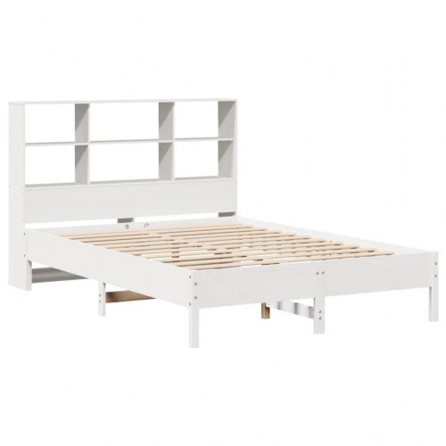 Seng med reol uden madras 120x190 cm massivt fyrretræ hvid