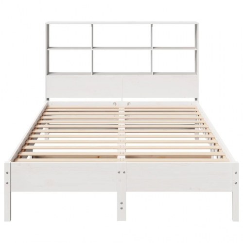 Seng med reol uden madras 120x190 cm massivt fyrretræ hvid