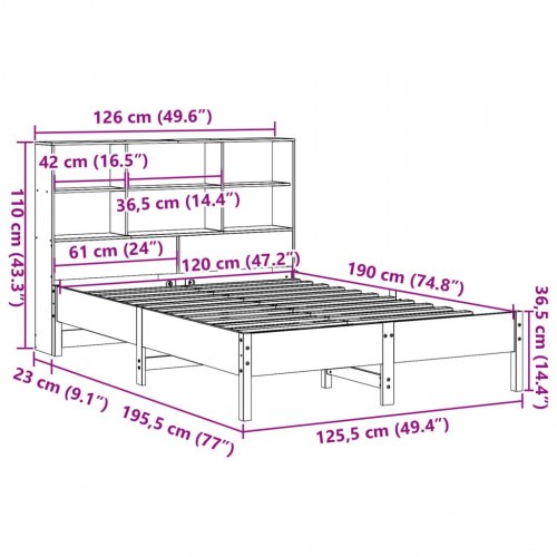 Seng med reol uden madras 120x190 cm massivt fyrretræ hvid