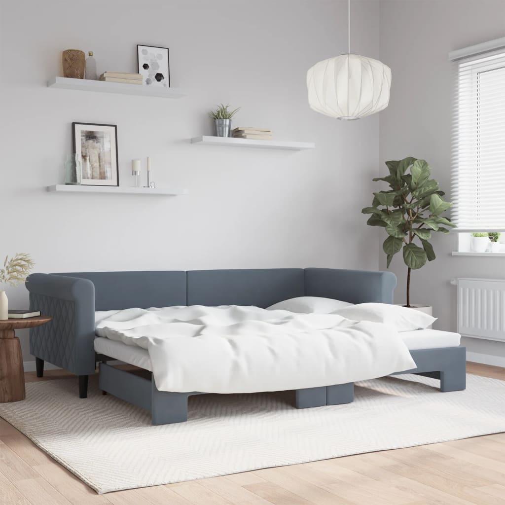 Daybed med udtræk 90x200 cm velour mørkegrå