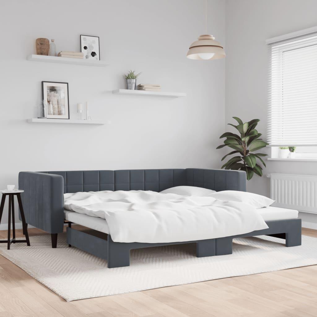 Daybed med udtræk 100x200 cm velour mørkegrå billede