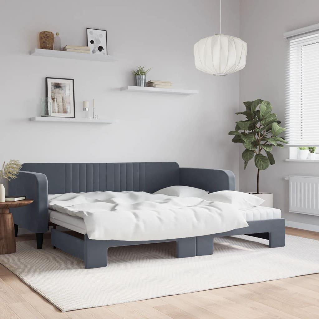 Daybed med udtræk og madras 100x200 cm velour mørkegrå billede