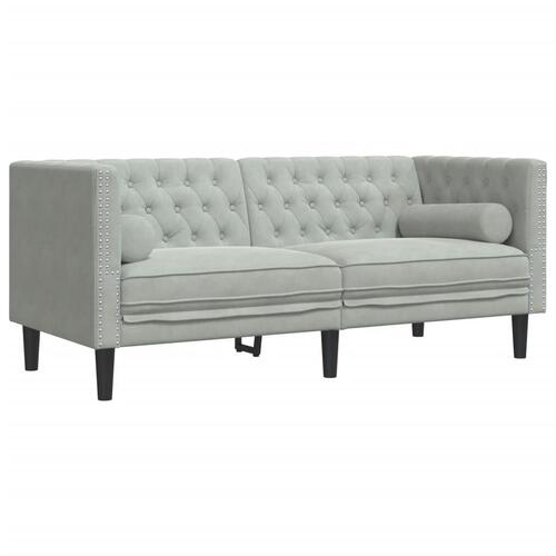 2-personers Chesterfield-sofa med bolsterpuder fløjl lysegrå