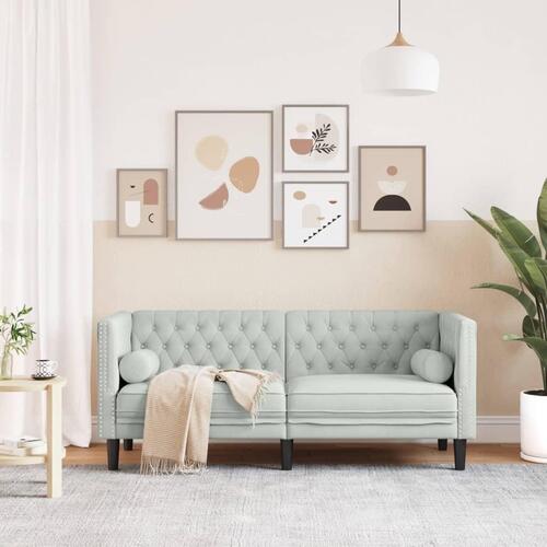 2-personers Chesterfield-sofa med bolsterpuder fløjl lysegrå