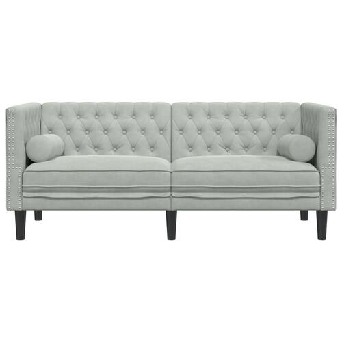 2-personers Chesterfield-sofa med bolsterpuder fløjl lysegrå