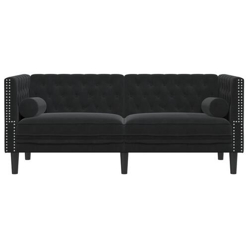 2-personers Chesterfield-sofa med bolsterpuder fløjl sort
