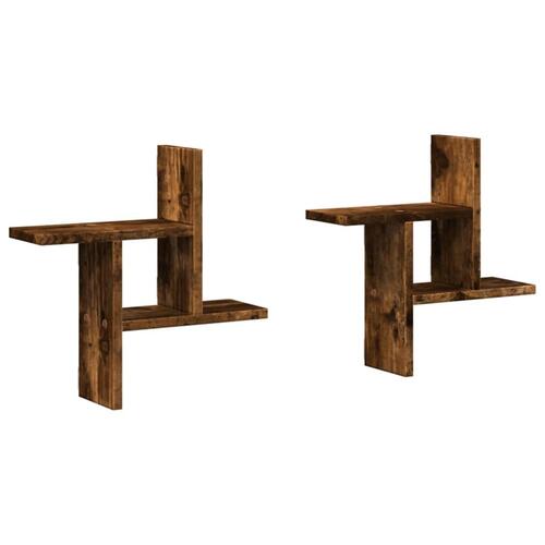 Væghylder 2 stk. 38x12x38 cm konstrueret træ røget egetræ