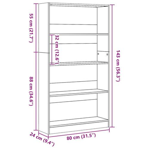 Bogreol 80x24x143 cm konstrueret træ sonoma-eg