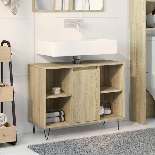 Badeværelsesskab 80x33x60 cm konstrueret træ sonoma-eg