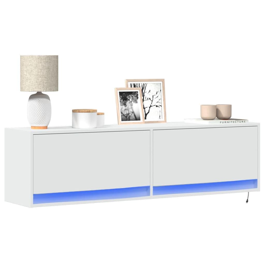 Væghængt tv-bord med LED-lys 140x31x38 cm hvid