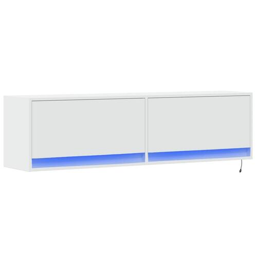 Væghængt tv-bord med LED-lys 140x31x38 cm hvid