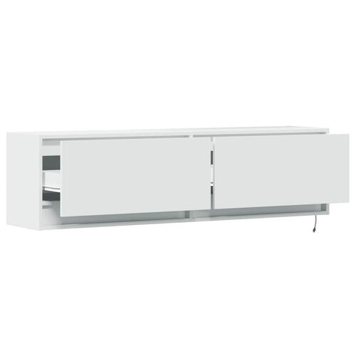Væghængt tv-bord med LED-lys 140x31x38 cm hvid