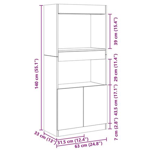 Skab 63x33x140 cm konstrueret træ hvid