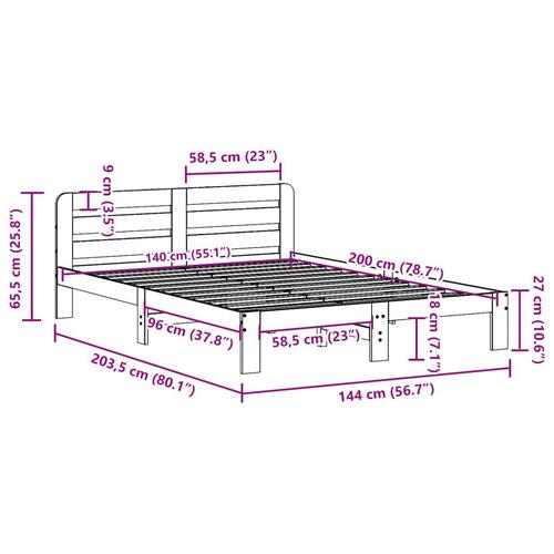 Sengeramme uden madras 140x200 cm massivt fyrretræ hvid