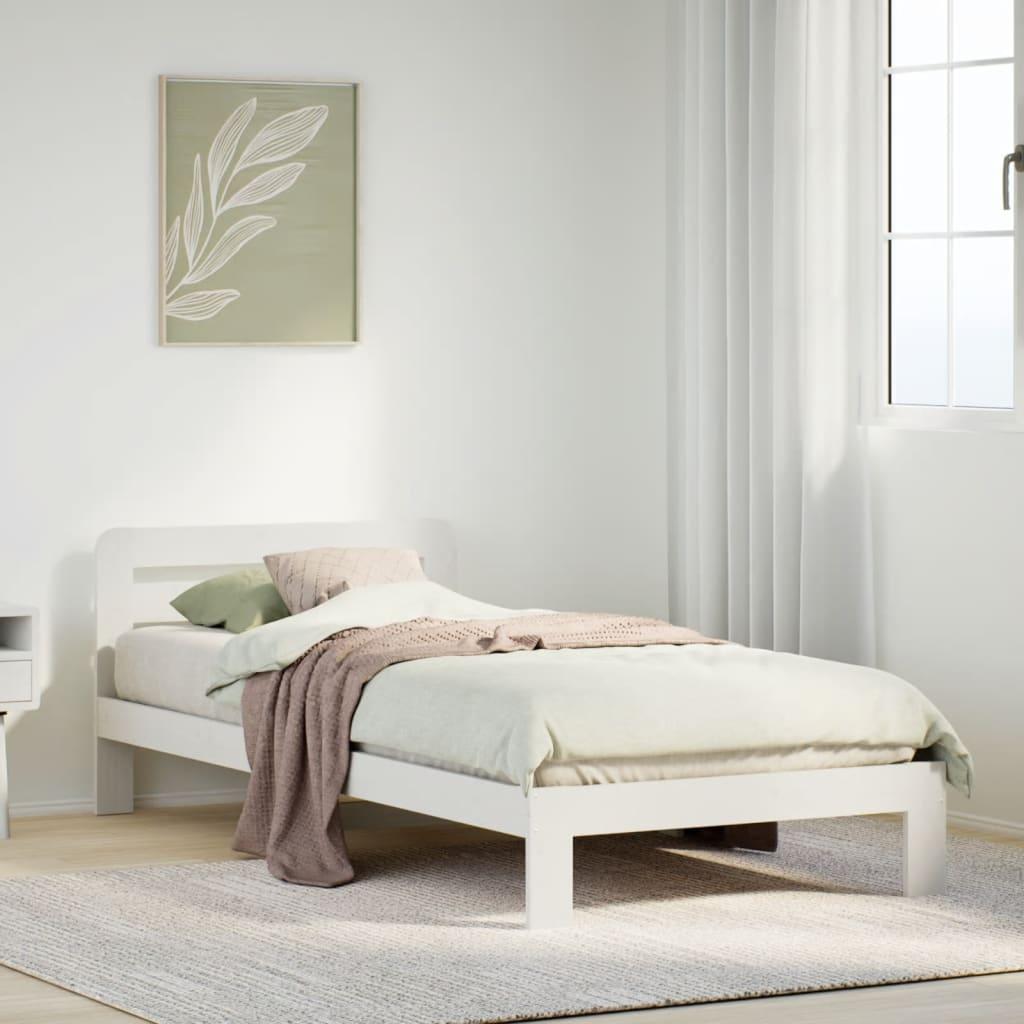 Sengeramme uden madras 75x190 cm massivt fyrretræ hvid
