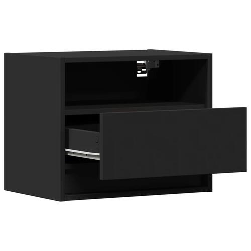 Væghængte sengeborde 2 stk. med LED-lys sort