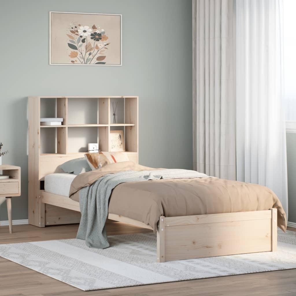 Seng med reol uden madras 90x190 cm massivt fyrretræ