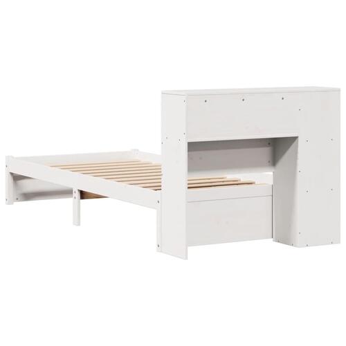 Seng med reol uden madras 75x190 cm massivt fyrretræ hvid
