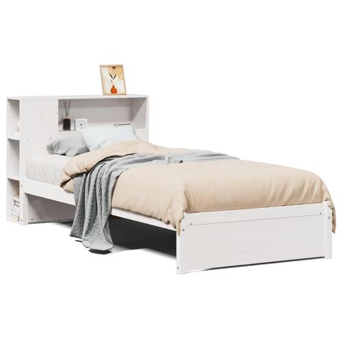 Seng med reol uden madras 90x190 cm massivt fyrretræ hvid