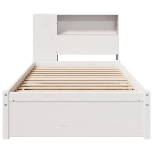 Seng med reol uden madras 90x190 cm massivt fyrretræ hvid