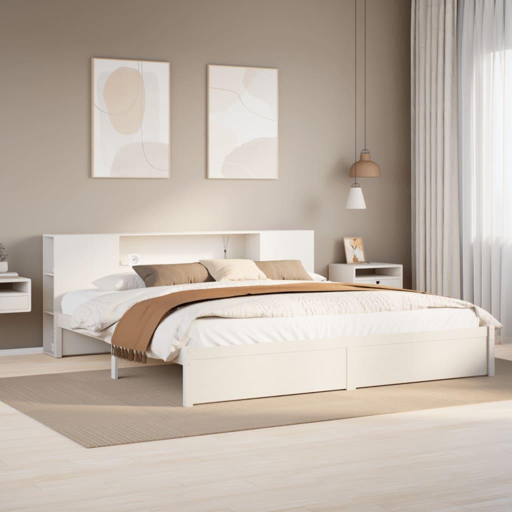 Seng med reol uden madras 180x200 cm massivt fyrretræ hvid