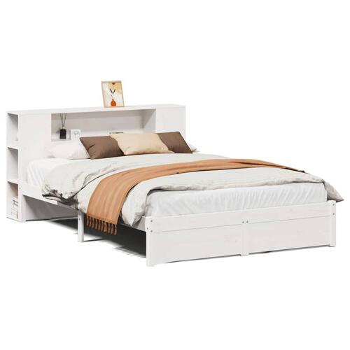 Seng med reol uden madras 160x200 cm massivt fyrretræ hvid
