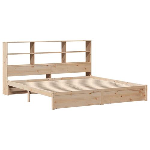 Seng med reol uden madras 200x200 cm massivt fyrretræ