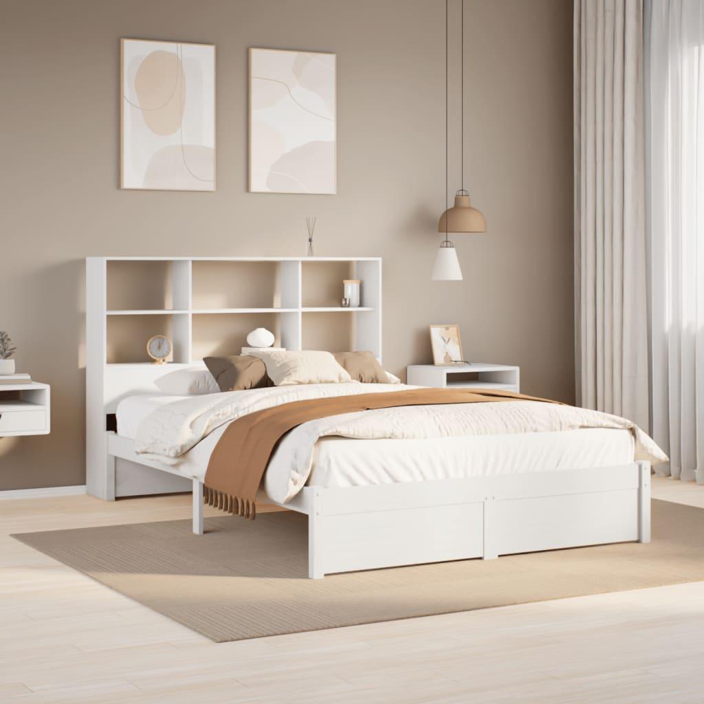 Seng med reol uden madras 160x200 cm massivt fyrretræ hvid
