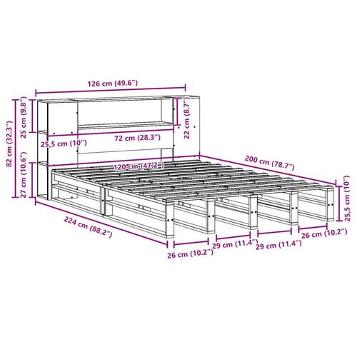 Seng med reol uden madras 120x200 cm massivt træ